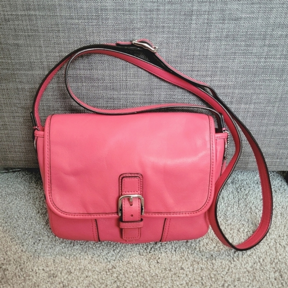 Coach Hadley Leather Field Crossbody Purse Strawberry Pink
